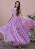 Purple color Faux Georgette Designer Gown with Print - 1