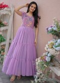 Purple color Faux Georgette Designer Gown with Print - 2