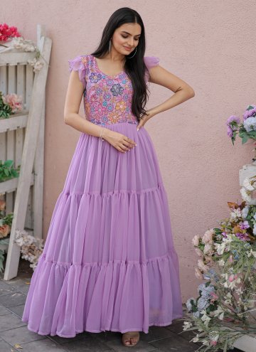 Purple color Faux Georgette Designer Gown with Pri