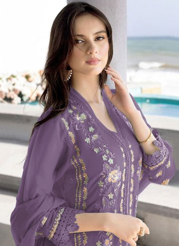 Purple color Faux Georgette Designer Salwar Kameez with Embroidered