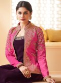 Purple color Faux Georgette Jacket Style Suit with Embroidered - 1