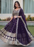 Purple color Faux Georgette Lehenga Choli with Embroidered - 1