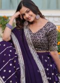 Purple color Faux Georgette Lehenga Choli with Embroidered - 3