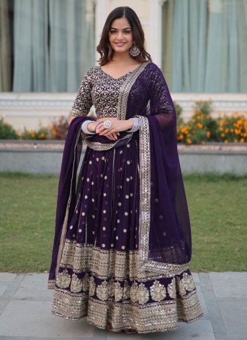 Purple color Faux Georgette Lehenga Choli with Embroidered