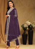 Purple color Faux Georgette Salwar Suit with Embroidered - 2