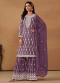 Purple color Faux Georgette Salwar Suit with Embroidered - 1