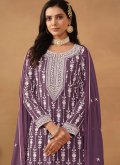 Purple color Faux Georgette Salwar Suit with Embroidered - 2