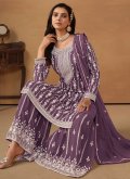 Purple color Faux Georgette Salwar Suit with Embroidered - 3