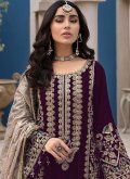 Purple color Faux Georgette Trendy Salwar Suit with Embroidered - 1
