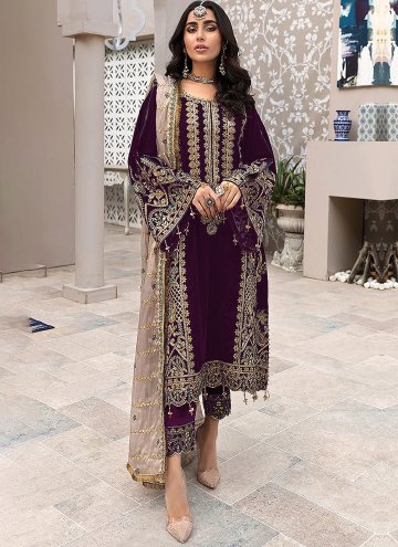 Purple color Faux Georgette Trendy Salwar Suit with Embroidered
