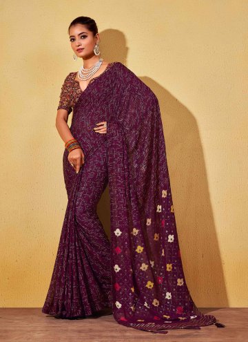 Purple color Georgette Classic Designer Saree with