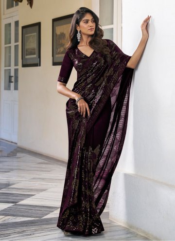 Purple color Georgette Designer Traditional Saree with Sequins Work