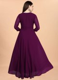 Purple color Georgette Gown with Embroidered - 1