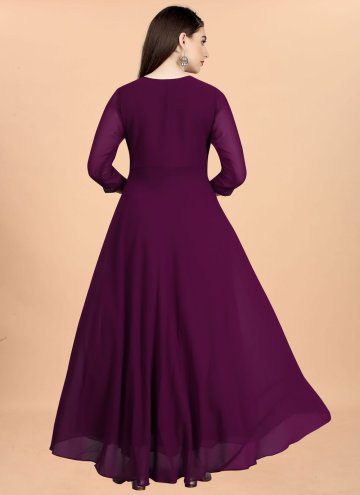 Purple color Georgette Gown with Embroidered