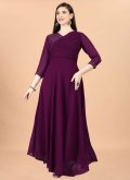 Purple color Georgette Gown with Embroidered - 2