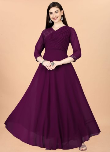 Purple color Georgette Gown with Embroidered