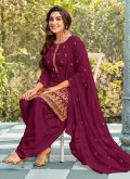 Purple color Georgette Salwar Suit with Embroidered - 1