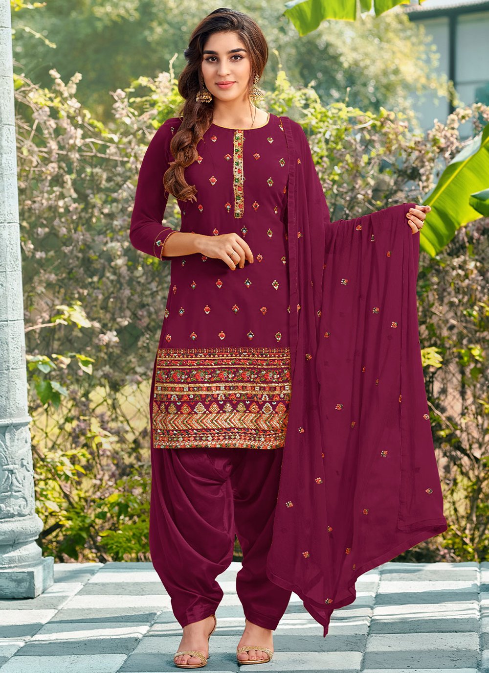 Net Embroidery Pant Style Suit In Purple Colour - SM1640540