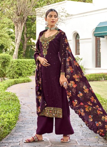 Purple color Georgette Salwar Suit with Embroidere