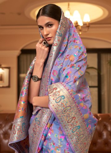Purple color Handloom Silk Trendy Saree with Woven
