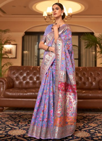 Purple color Handloom Silk Trendy Saree with Woven
