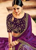 Purple color Jacquard Contemporary Saree with Embroidered - 1