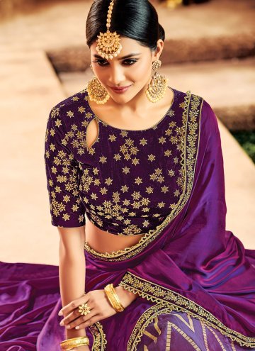 Purple color Jacquard Contemporary Saree with Embroidered