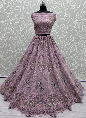 Purple color Net Lehenga Choli with Diamond Work