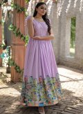 Purple color Printed Silk Gown - 1