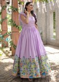 Purple color Printed Silk Gown - 2