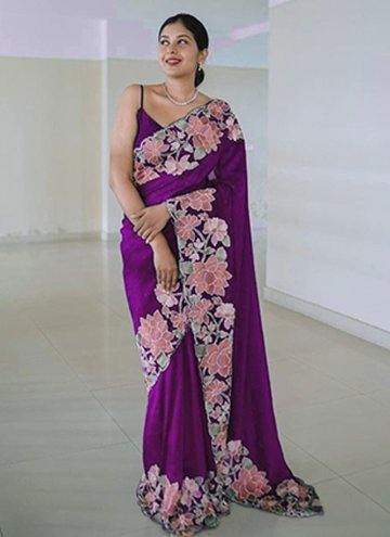 Purple color Rangoli Trendy Saree with Embroidered