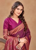 Purple color Satin Silk Designer Saree with Woven - 1