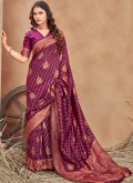 Purple color Satin Silk Designer Saree with Woven - 2