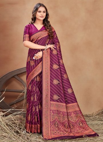 Purple color Satin Silk Designer Saree with Woven