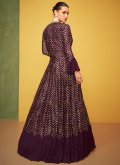 Purple color Silk Designer Gown with Embroidered - 1