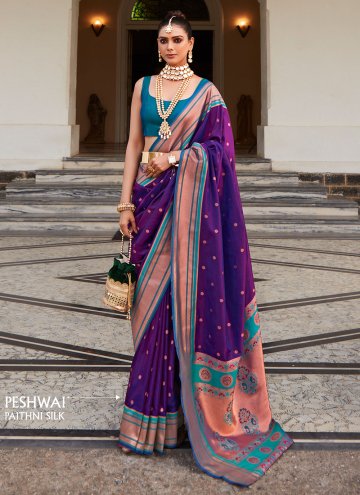 Purple color Silk Designer Saree with Thread Work