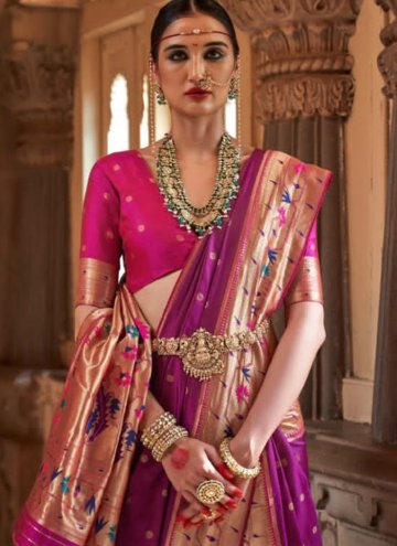 Purple color Silk Designer Saree with Woven