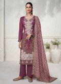 Purple color Silk Salwar Suit with Embroidered - 3
