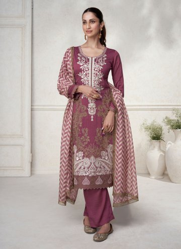 Purple color Silk Salwar Suit with Embroidered