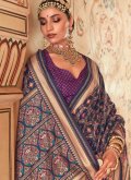 Purple color Silk Trendy Saree with Print - 1