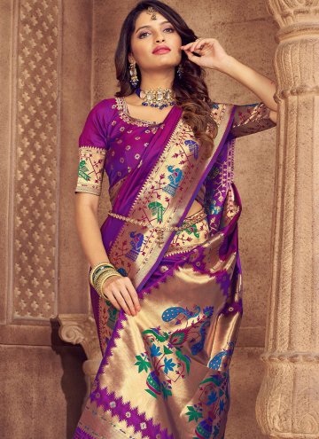 Purple color Silk Trendy Saree with Woven