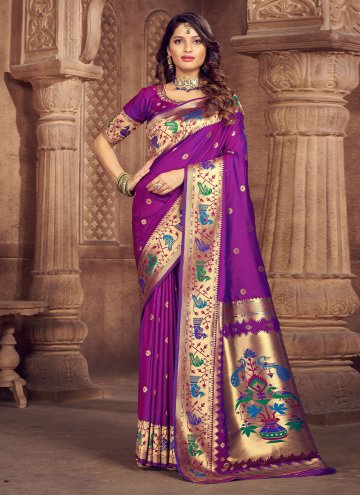 Purple color Silk Trendy Saree with Woven