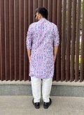Purple color Soft Cotton Kurta Pyjama with Embroidered - 1