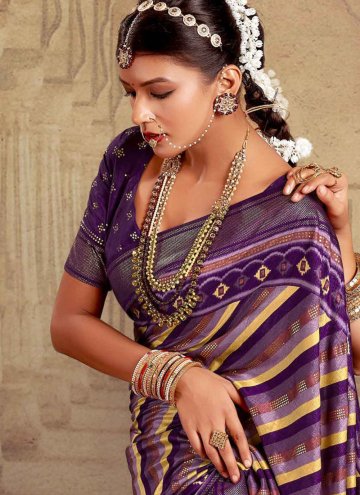 Purple color Tussar Silk Contemporary Saree with Print