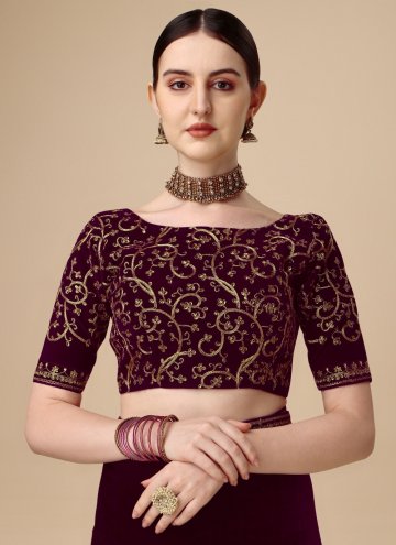 Purple color Velvet Classic Designer Saree with Embroidered