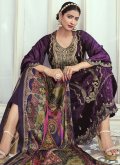 Purple color Velvet Pakistani Suit with Embroidered - 1