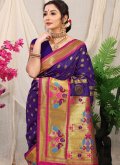Purple color Woven Banarasi Trendy Saree - 1