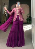 Purple color Woven Jacquard Silk Trendy Salwar Kameez - 2