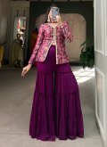 Purple color Woven Jacquard Silk Trendy Salwar Kameez - 3