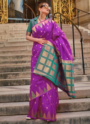 Purple color Woven Khadi Designer Saree